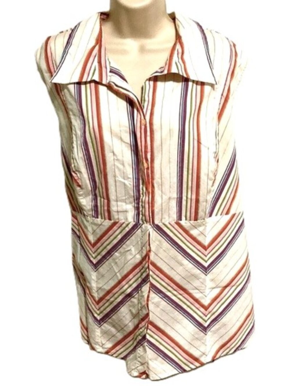 LANE BRYANT Rainbow Striped Chevron Sleeveless Button Down Shirt Plus Size 22 24